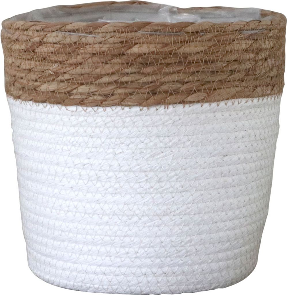 Pflanzkorb BREEZY weiß mit braunem Rand D22cm Pflanztopf Produktbild 