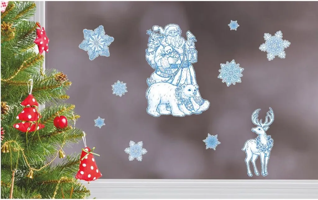 Stickers de Noël pour Vitres - Lot de 12 Décorations de Fenêtre Avent