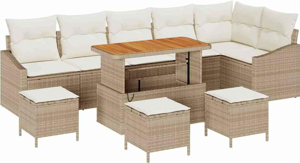 Gartensofa-set mit Kissen 10 pcs Beige Poly-Rattan