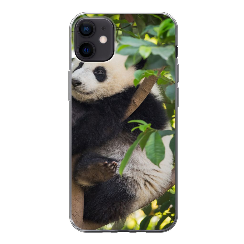 MuchoWow Handyhülle Schutzhülle Hülle für iPhone 12 mini Panda - Tier - Baum Silikon Softcase Handy Hülle - Bild