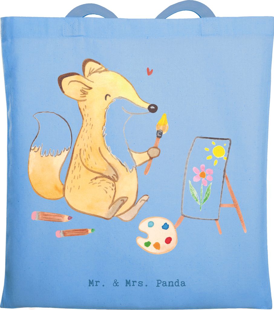 Mr. & Mrs. Panda Tote Bag Fuchs Malen - Sky Blue - Geschenk, Tasche, Shopping, Künstler, Jutetasche, Zeichnen, Stoffbeutel, Künstlerin, Jutebeute...