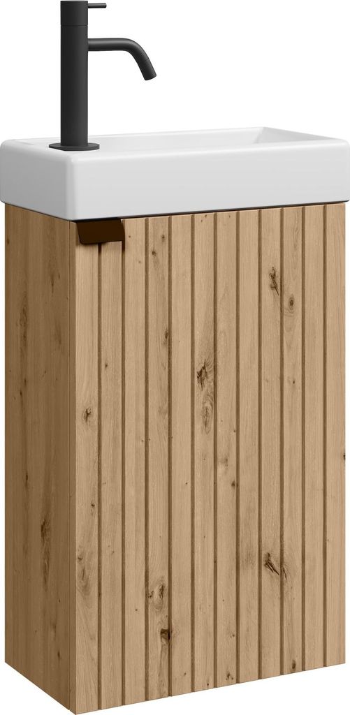 Badplaats Gäste-WC Waschtisch Set Bosco 40 x 22 cm Eiche - Platzsparende Badmöbel Set mit Waschbecken und Unterschrank