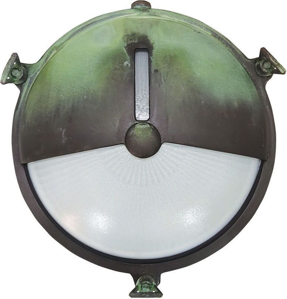 Wandleuchte außen Echt-Messing Glas E27 IP64 Ø 21 cm Grün Antik rund Maritim Außenwandlampe