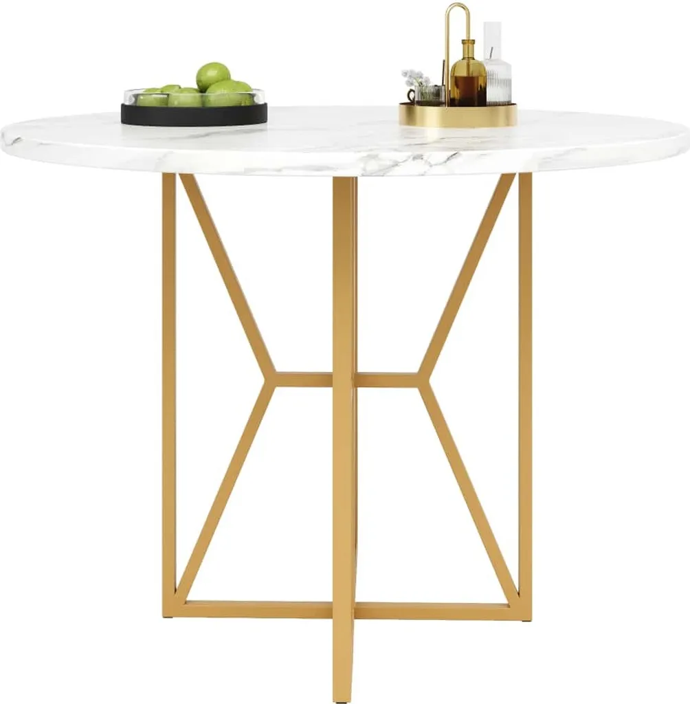 Table à manger ronde AIORBER 80cm Blanche avec Structure Métallique - 10