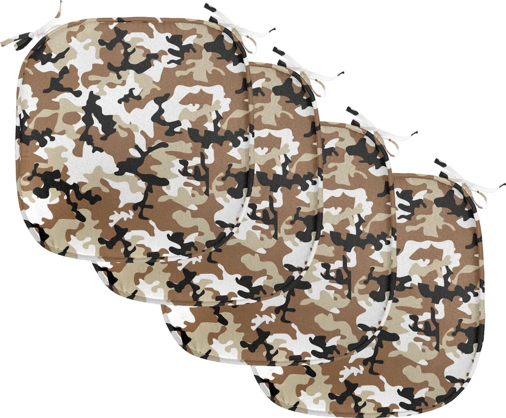 Coussins de Chaise avec Sangles Fixation Lot de 4 Camouflage Pale Caramel