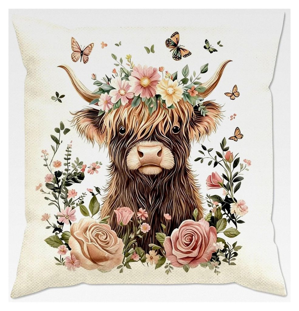 Kissenbezug mit Hochlandrind-Motiv, Dekorativer Kissenbezug 45x45, Tiermuster Sofakissenbezüge, Deko Kissen für Sofa, Schlafzimmer, Büro & Lesee...