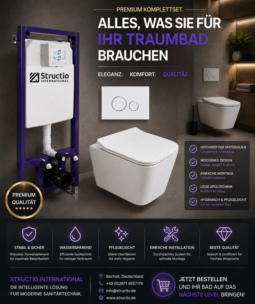 WC Komplettset Spülrandlos Sitz Soft Close Vorwandelement Produktbild 