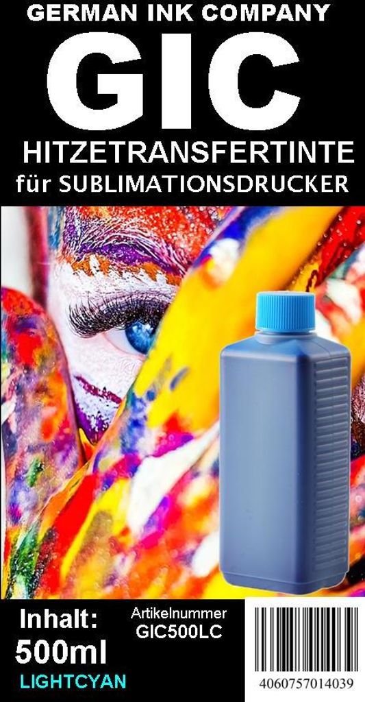 GIC - Hitzetransfertinte | Sublimationstinte in 500ml Flasche - Farbe Cyan