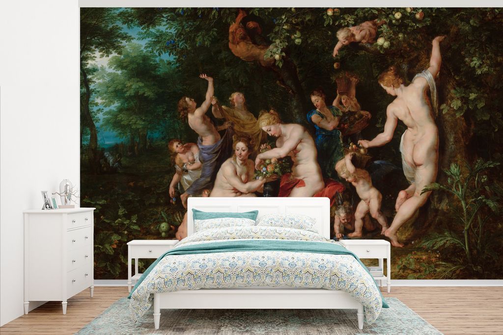 MuchoWow Fototapete für Wohnzimmer oder Schlafzimmer Wandtapete Vinyl Motivtapete Nymphen füllen das Füllhorn - Gemälde von Peter Paul Rubens...