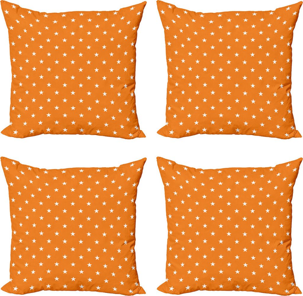 ABAKUHAUS Sterne Kissenbezug Set (4 Stück), Feierlichkeiten, Moderner Doppelseitiger Digitaldruck, 45 cm x 45 cm, Orange Weiss