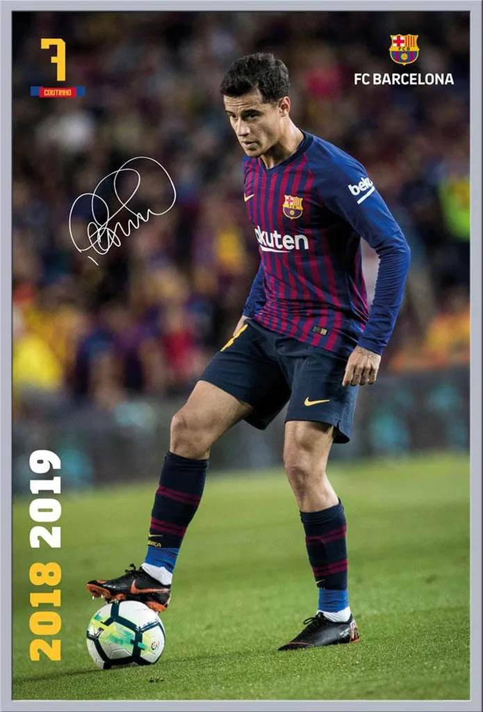 Affiche Barça Coutinho 2019 Cadre Shinsuke Argenté et Vitre Acrylique
