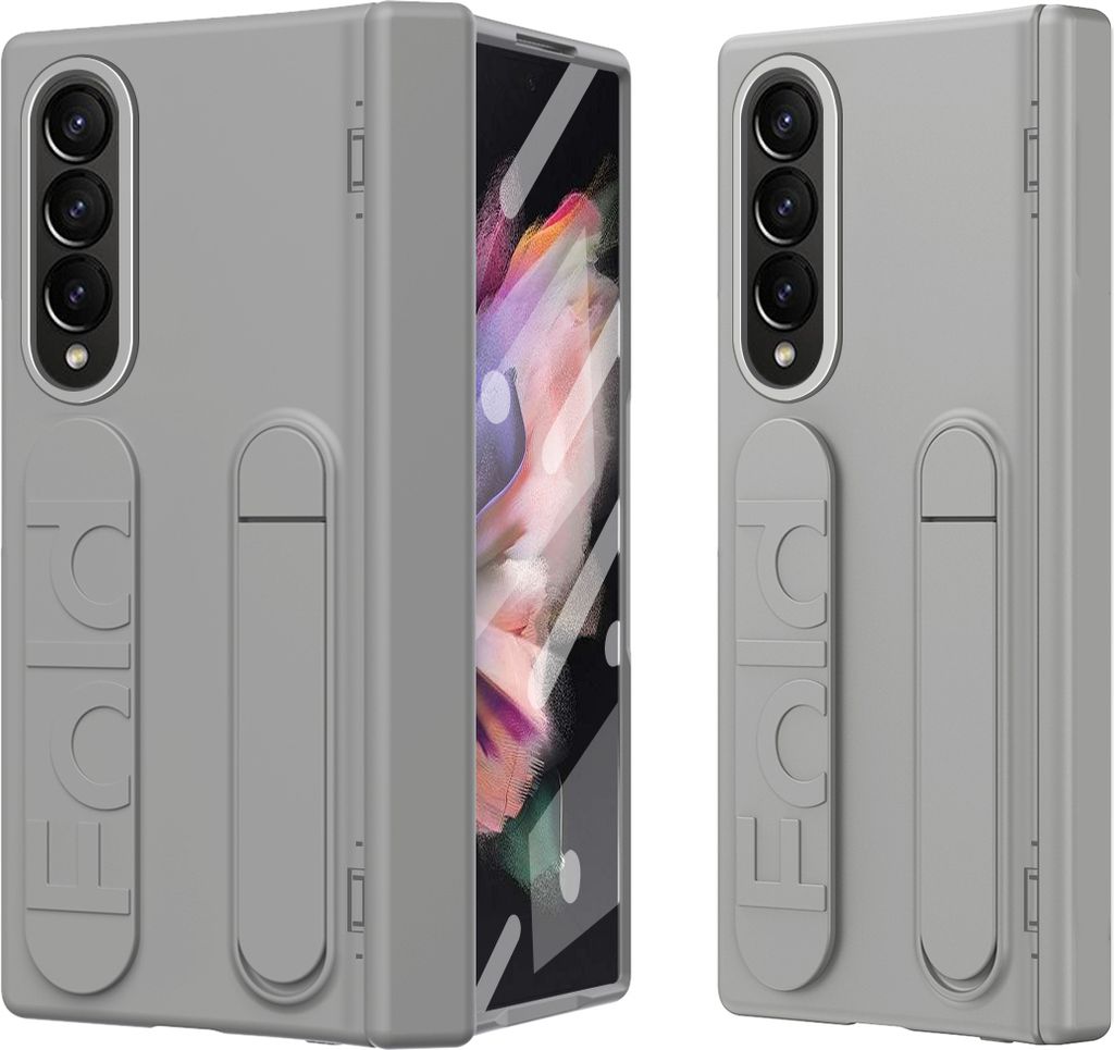 Hülle für Samsung Galaxy Z Fold 3 Armbandtasche mit Scharnierschutz, Eingebautem Displayschutz, Griff, Ständer Handyhülle Grau