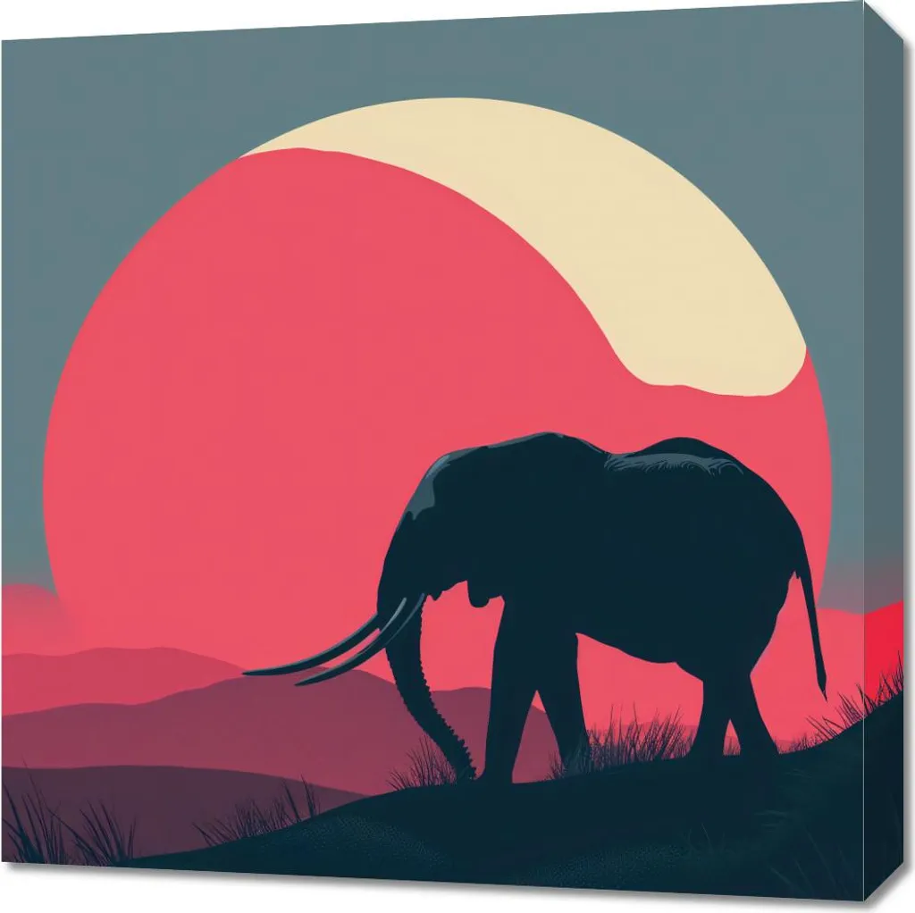 Quadro Moderno 60x60 Elefante - Stampa Tela Minimalista Tramonto