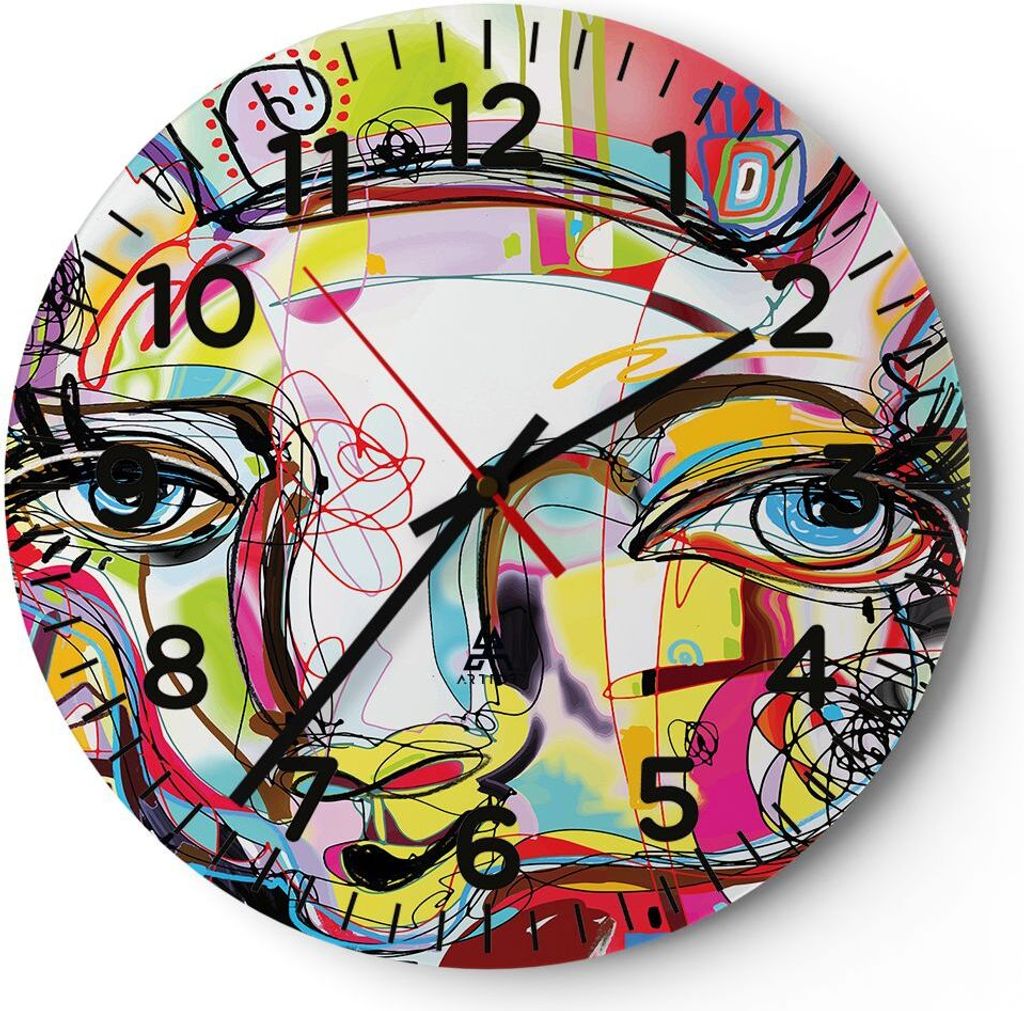 Wanduhr - Rund - Glasuhr - Abstraktion modern - 40x40cm - Schleichendes Uhrwerk - Lautlos - zum Aufhängen bereit - Dekoration Modern - Wanddekorat...