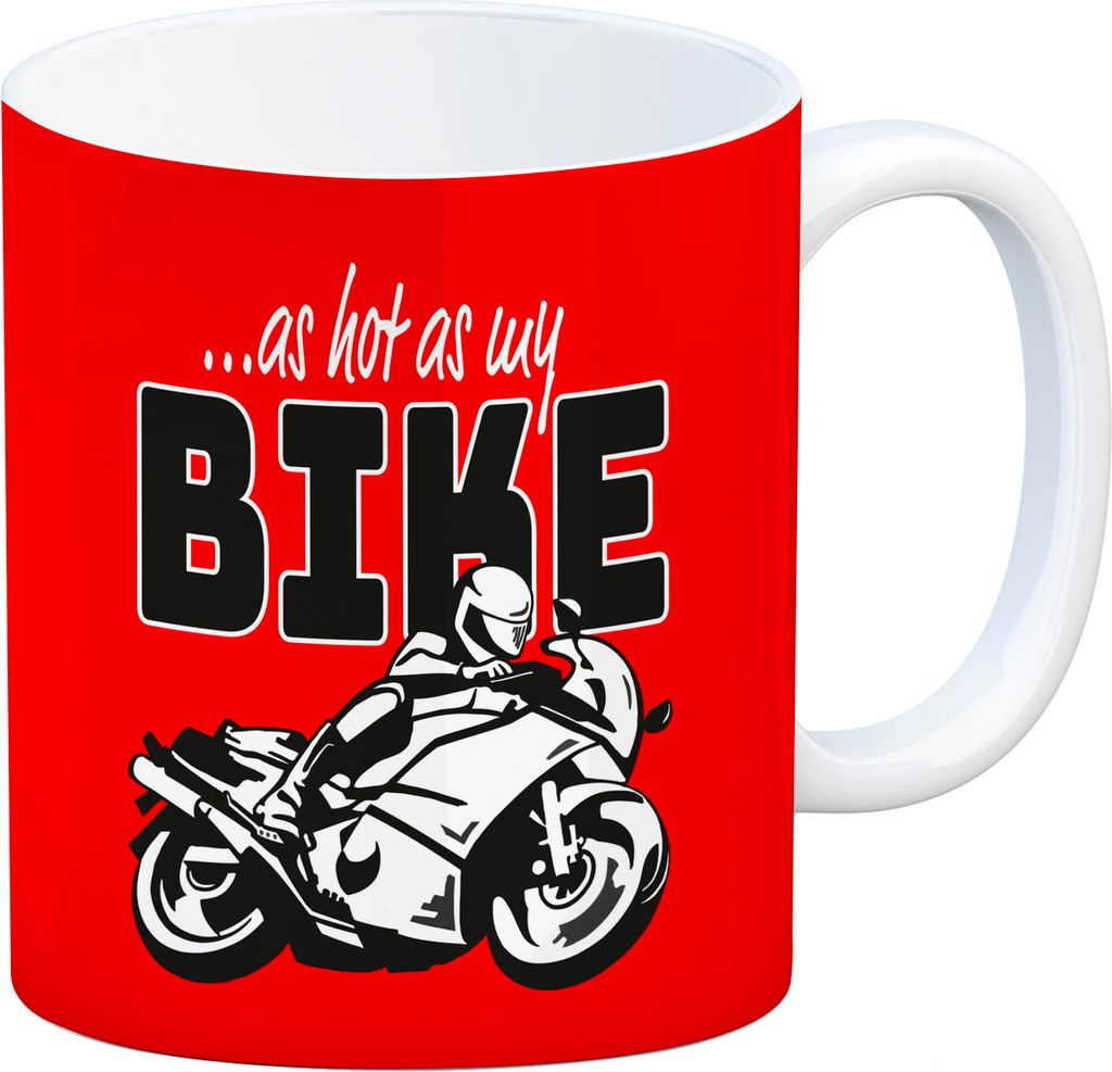 As hot as my Bike Kaffeebecher mit coolem Motorradfahrer Motiv in rot