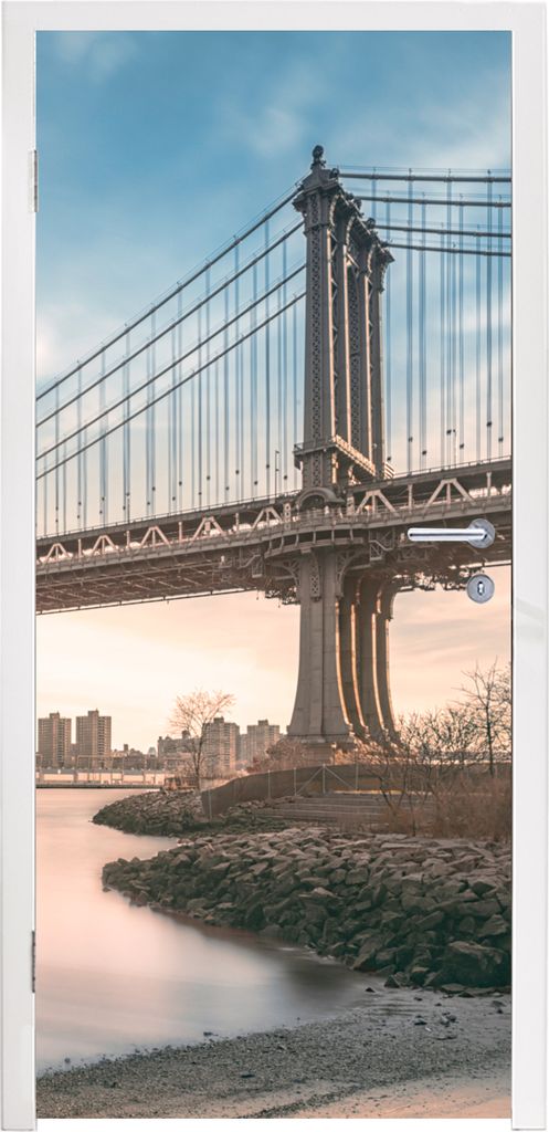 MuchoWow Türtapete Selbstklebende Türfolie New York - Fluss - Brücke 85x215 cm Türposter Türaufkleber Klebefolie Türklebefolie - Aufkleber ...