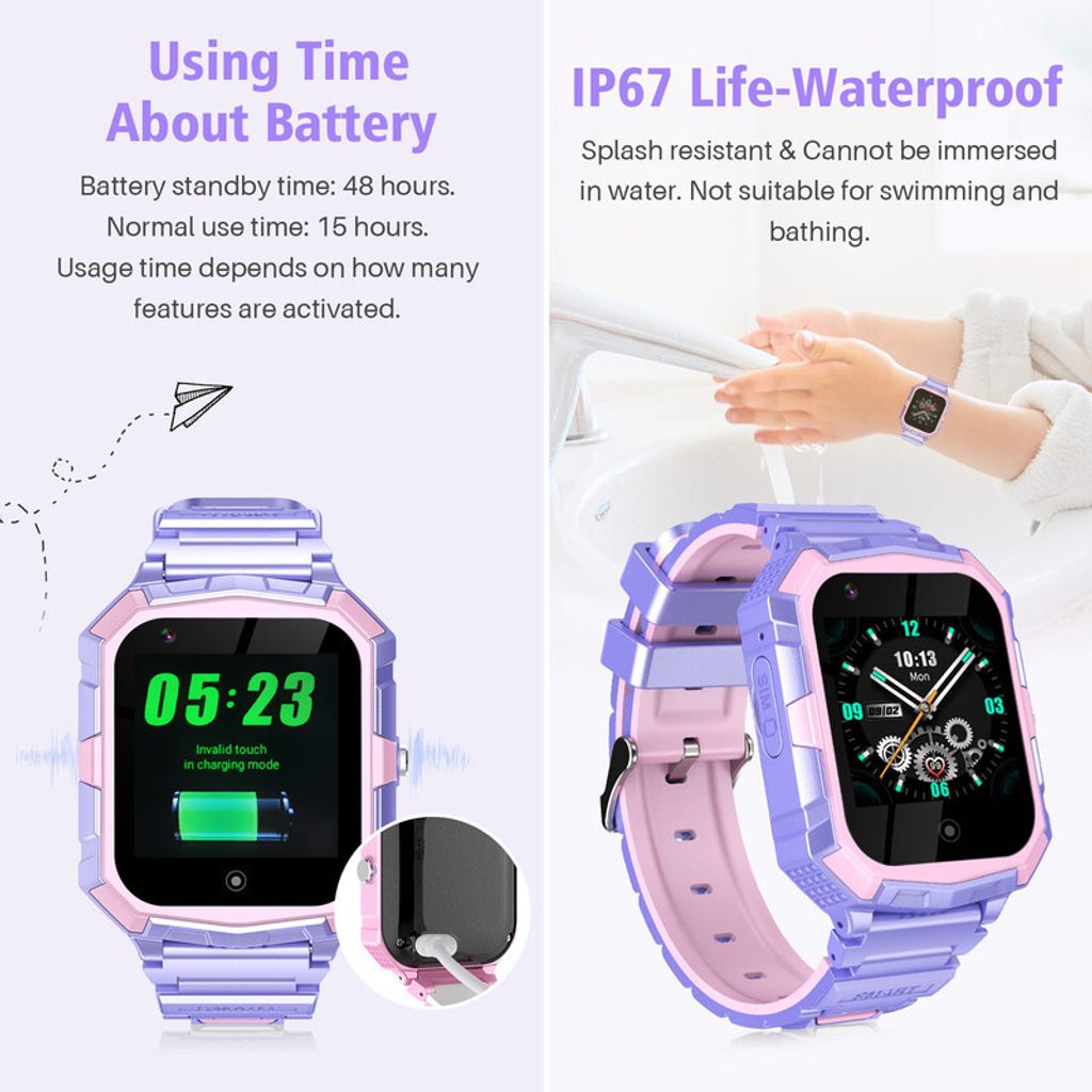 (Lila) T32 4G Smartwatch für Kinder, Telefonuhr mit Kamera, Produktbild 7