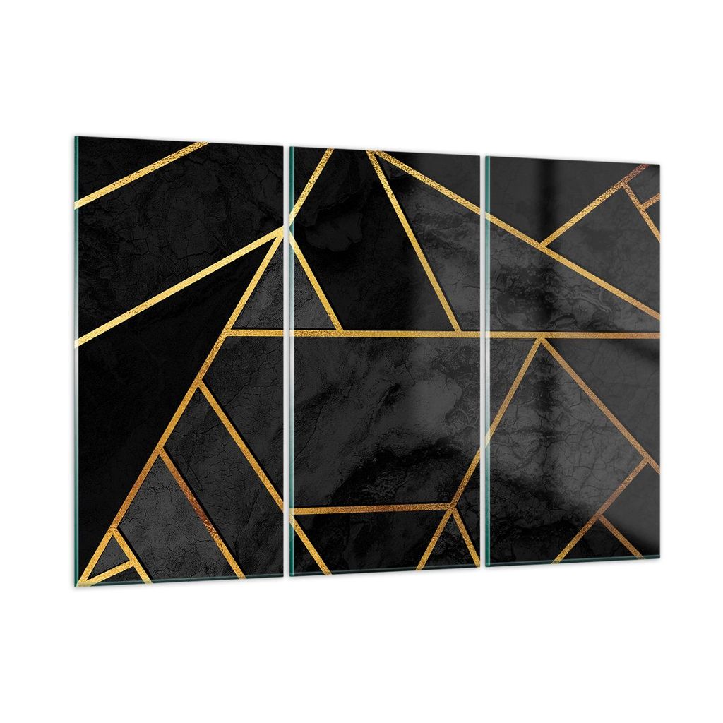 Bilder auf glas - 3 Teile - Abstraktion Gold Schwarz - 105x70cm - Glasbilder - Wandbilder - Bilder - zum Aufhängen bereit - Wanddekoration aus Gla...