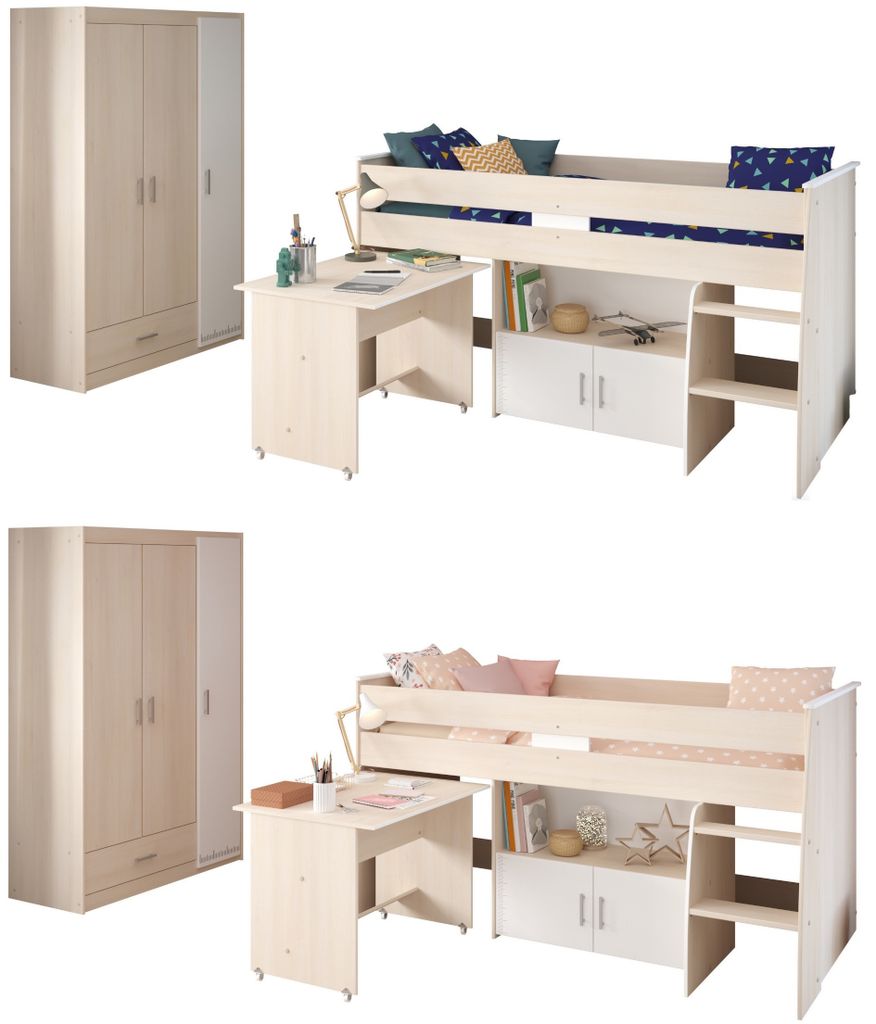 Jugendzimmer Parisot Charly 6 Kinderzimmer Set Komplett Möbel Modernes Design Bett + Schreibtisch + Kleiderschrank