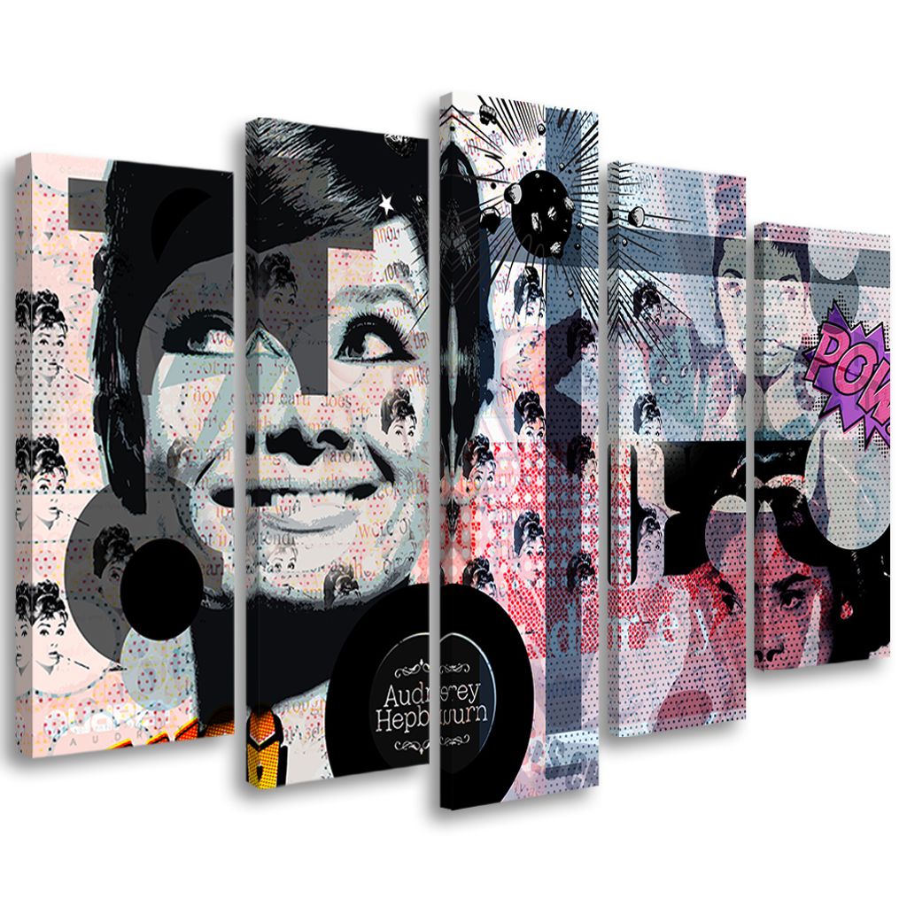 5-teiliges leinwandbild audrey hepburn schauspielerin 100x70 cm Feeby rosa wandbild bereit zum aufhängen