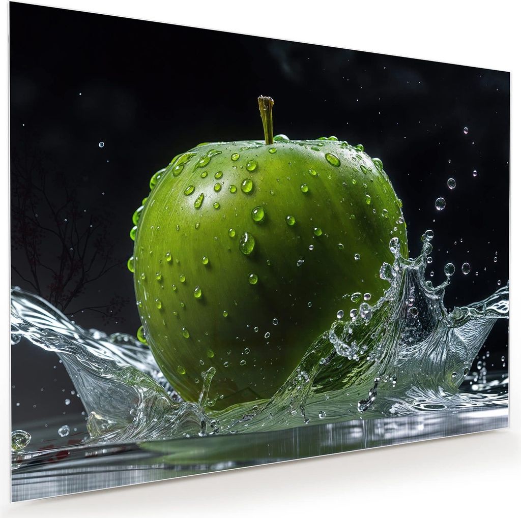 Glasbild 120x90cm in XXL für Wohnzimmer, Schlafzimmer Motiv Apfel im Wasser