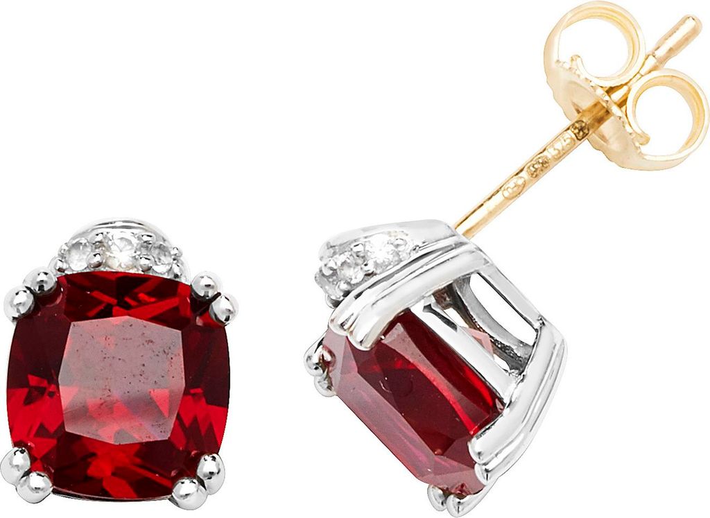 Schöne 9 Karat (375) Gold Damen - Paar Ohrstecker mit Rubin (synth.), Saphir (synth.) - 9mm*7mm; TRS26769