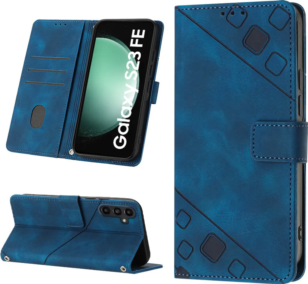 Custodia Samsung S23 FE Blu | Cover Portafoglio Pelle in Rilievo Premium
