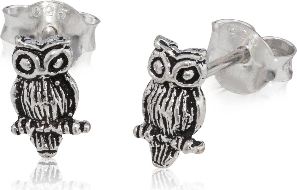 Paar Ohrstecker Eule Uhu 925 Silber 7mm Keltische Amulett Ohrringe oxidiert