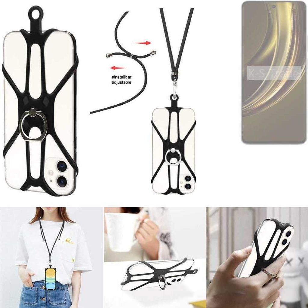 K-S-Trade 3in1 Handykette Handyband Handykordel Halsband Smartphone-Ring Handy-Ring kompatibel mit Realme P1 Speed 5G Fingerhalterung Handyring