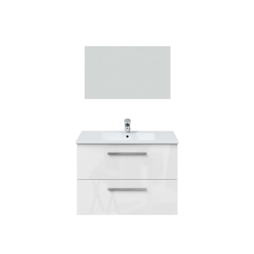 Meuble de salle de bain ARUBA blanc brillant laqué avec miroir 80cm