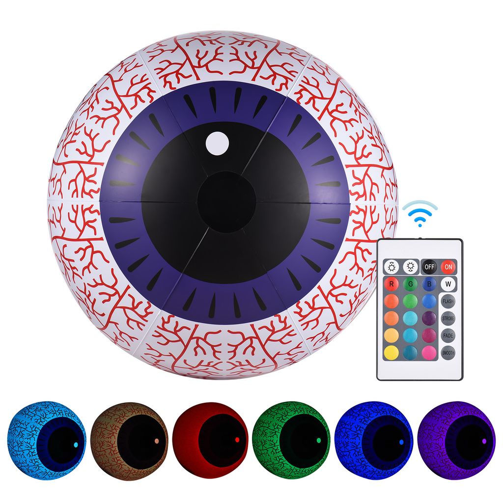 23-Zoll-aufblasbarer Augapfel LED-Leuchten Halloween-Dekorationen Leuchtende Augaepfel mit Fernbedienung 16 RGB-Farben 4 Lichtmodi 10 Helligkeitsst...