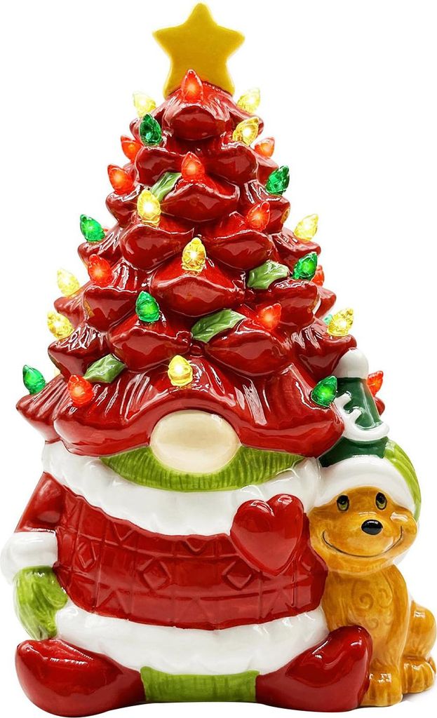 10 Zoll großer, beleuchteter Weihnachtsbaum aus Kunstharz mit Rentier-/Weihnachtsmann-Motiv und LED-Beleuchtung für Zuhause, Büro, Kaminsims ode...