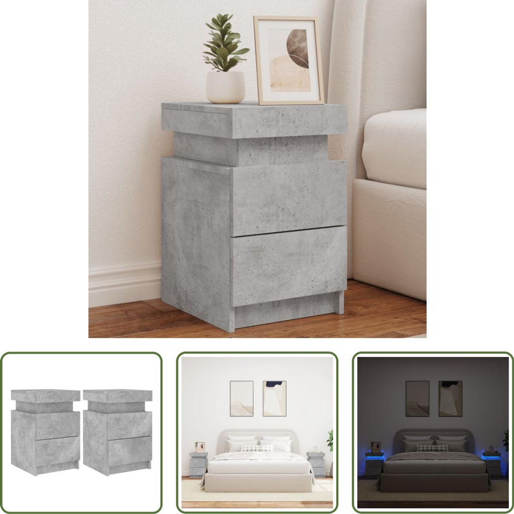 The Living Store Nachttische mit LED-Leuchten 2 Stk. Produktbild 