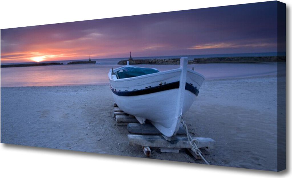 Tulup Leinwand-Bilder 125x50 Wandbild Canvas Kunstdruck Boot Strand Meer Landschaft