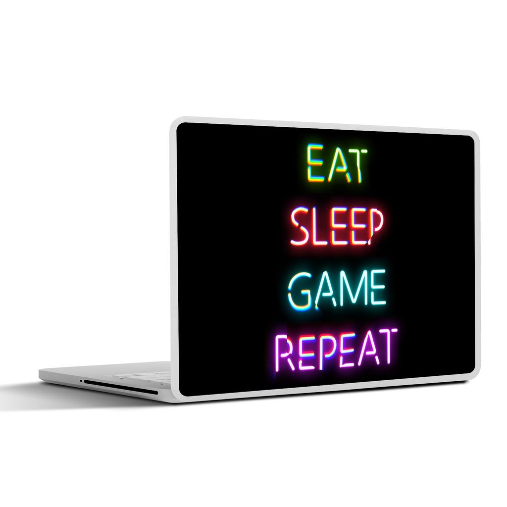 MuchoWow Laptop Aufkleber Sticker Cover Gaming - Led - Zitat - Eat sleep game repeat - Gaming 25x18 cm - Laptop-Deko - Coole Schulsachen für Tee...