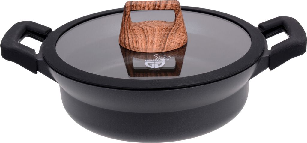 GRÄWE Servierpfanne 24 cm mit Glasdeckel, Serie Alu-Line