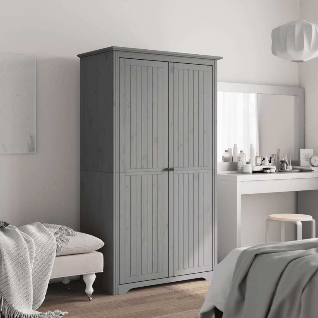 The Living Store Kleiderschrank BODO Grau 101x52x176,5 cm Massivholz Kiefer
