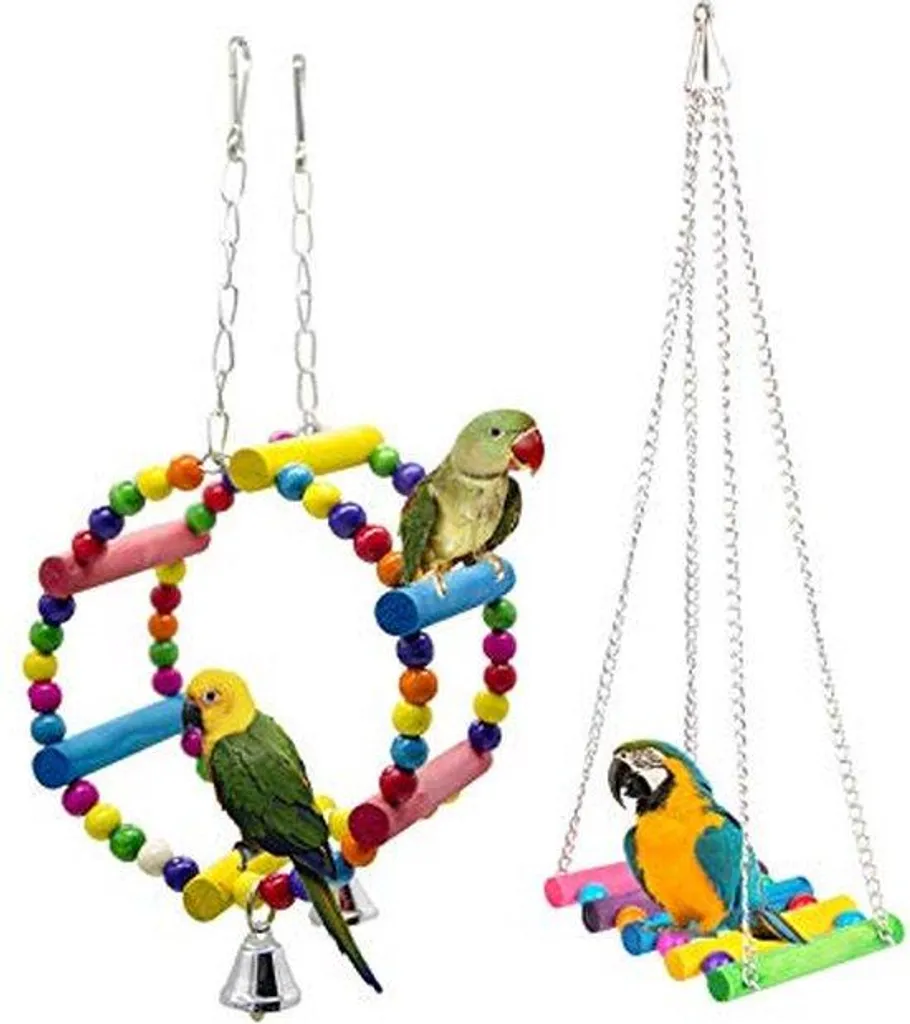 Balançoire pour perroquet et oiseaux exotiques en bois avec hamac suspendu