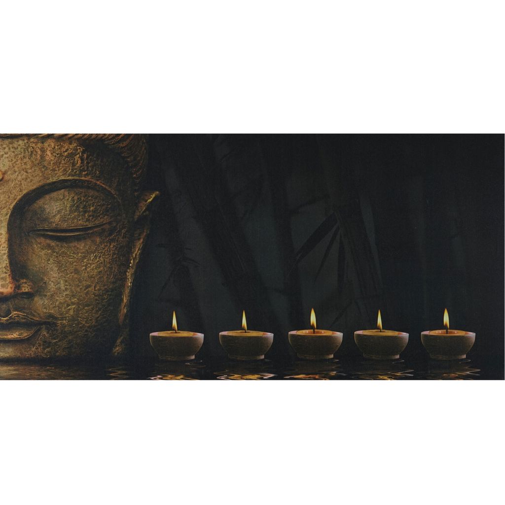 LED-Bild, Leinwandbild Leuchtbild Wandbild, Timer MVG- 110x55cm Buddha, flackernd
