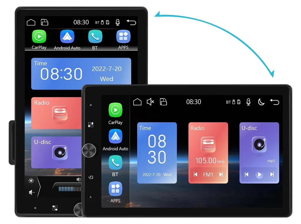 Autoradio Bluetooth 1-DIN avec écran tactile XXL pour vidéo et recul