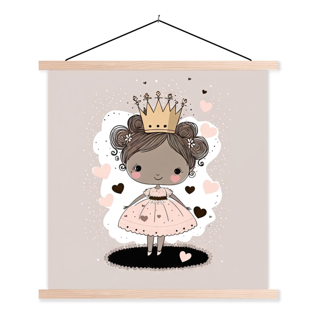MuchoWow Textilposter Prinzessinnen - Kleid - Herzen - Pastell - Mädchen 60x60 cm mit holzfarbenen Rahmen - Wanddekoration