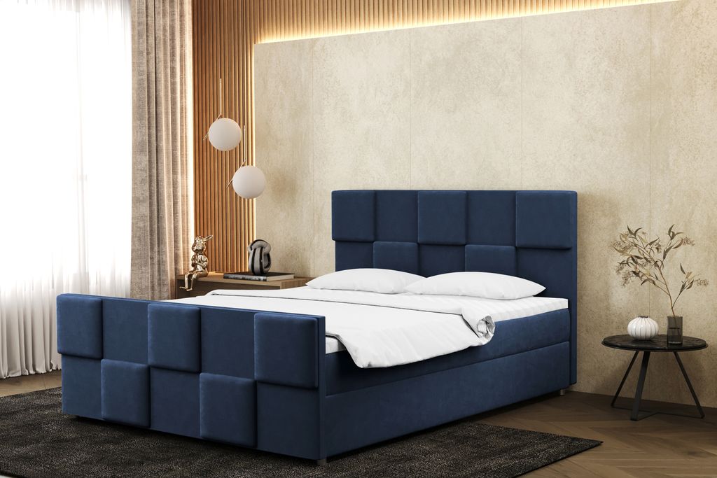 Kaiser Möbel Boxspringbett 140x200 cm mit bettkasten matratze und topper ZEPHYR Dunkelblau