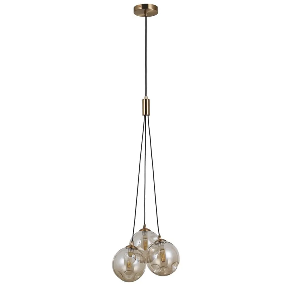 Lampada Perlos Italux PND-54456-3-HB-AMB Sospensione Vetro Ambra