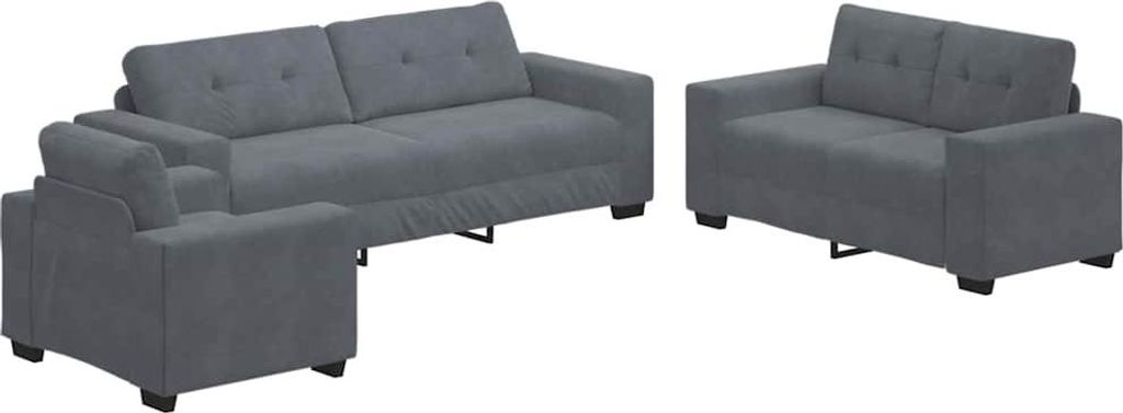 vidaXL Sofa Set 3 pcs Dunkelgrau 221 x 80 x 80 cm Samt