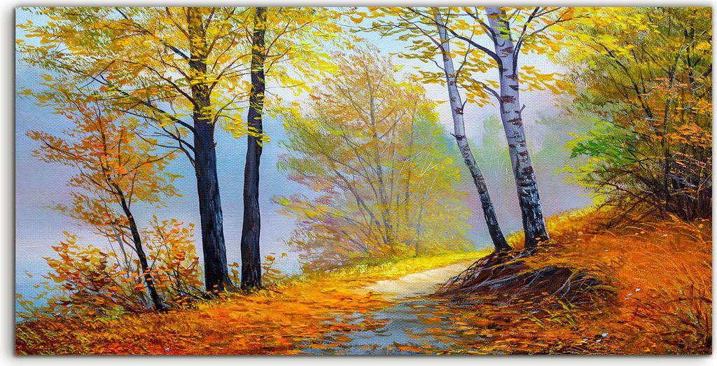 Coloray - Glasbild - 120x60 cm - Wandbild - Glasbilder - Landschafts Wald Bäume Wald Herbst
