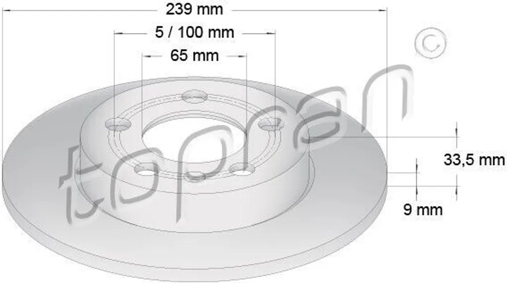 Disque de frein 232mm TOPRAN 109 789 pour Essieu Arrière VAG 1J0615601D