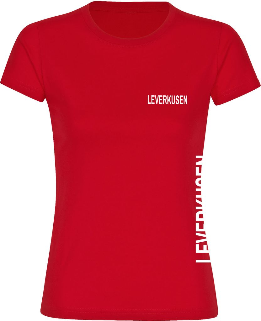multifanshop Damen T-Shirt - Leverkusen - Brust & Seite, rot, Größe XL