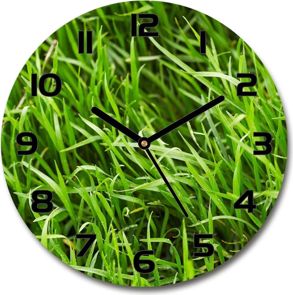 Wanduhr aus Glas 30fi Glasbild Glasuhr Gehärtetes Glas - schwarze-zeiger - Grass