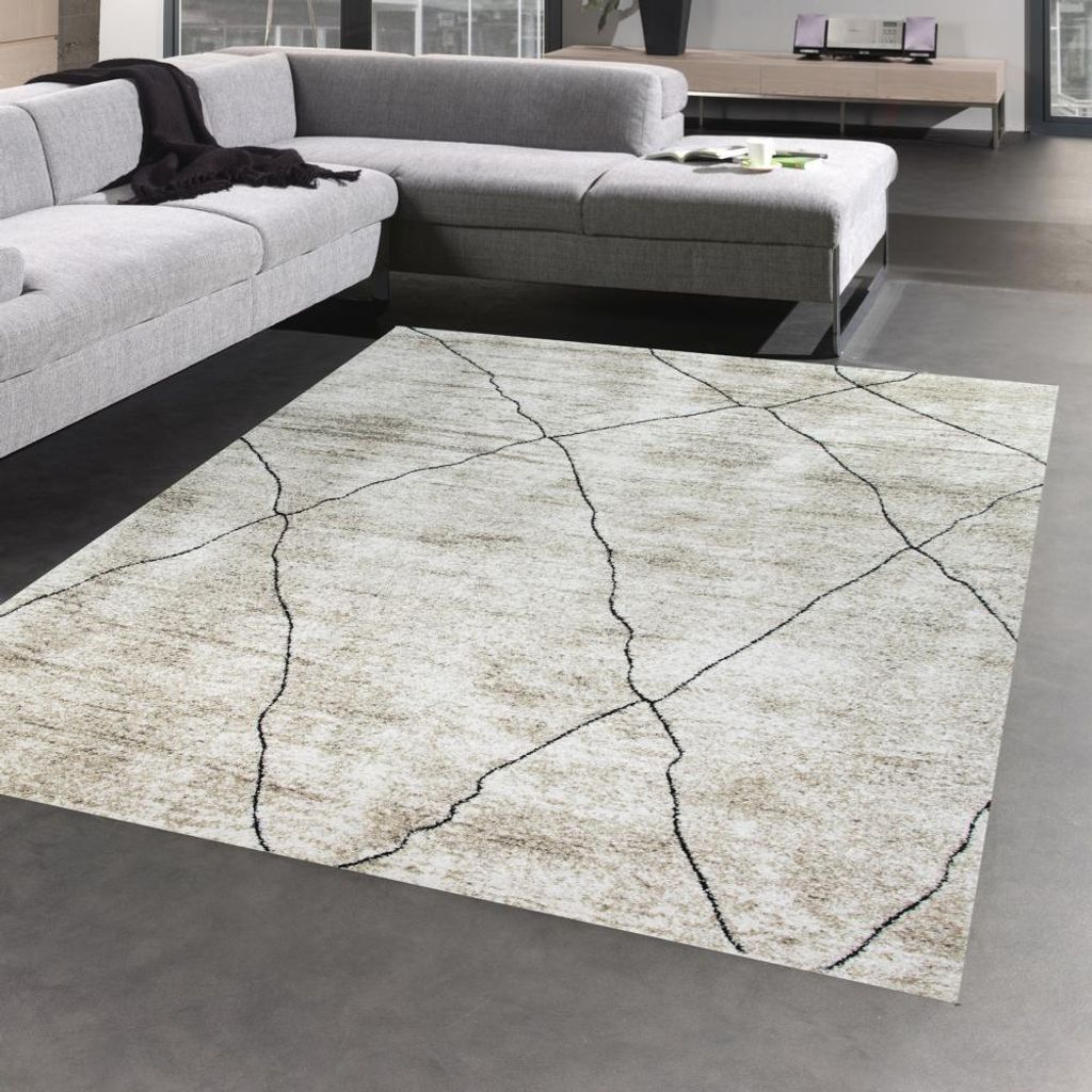 Wohnzimmerteppich mit marokkanischem Rauten Muster in beige Größe - 80x150 cm