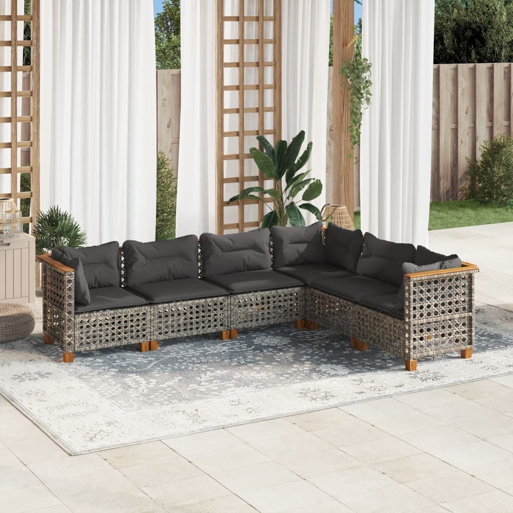 Maison Exclusive - 6-tlg. Garten-Sofagarnitur mit Kissen Grau Poly Rattan
